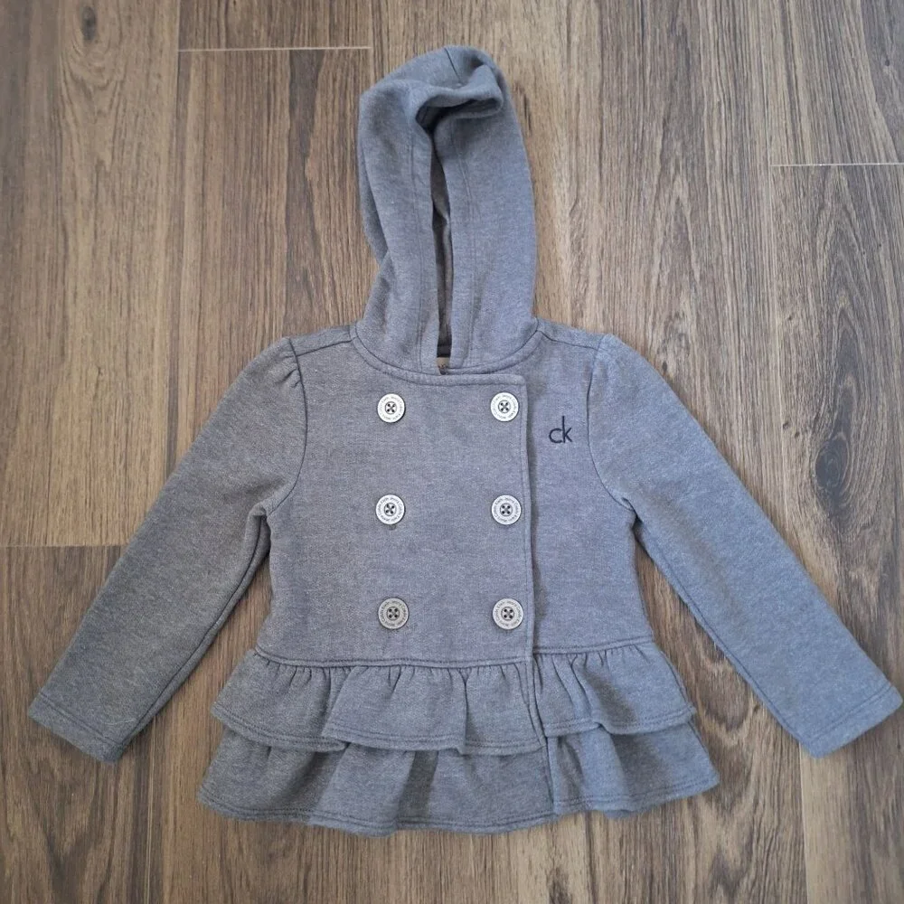 💙 Calvin Klein Jeans Girls Double Breasted Jacket Size 2T Preppy Fall Warm Ruff
